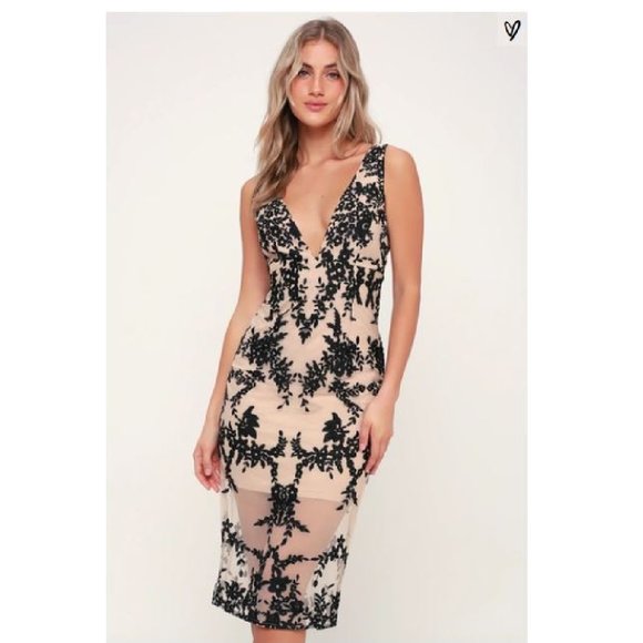 black embroidered midi dress